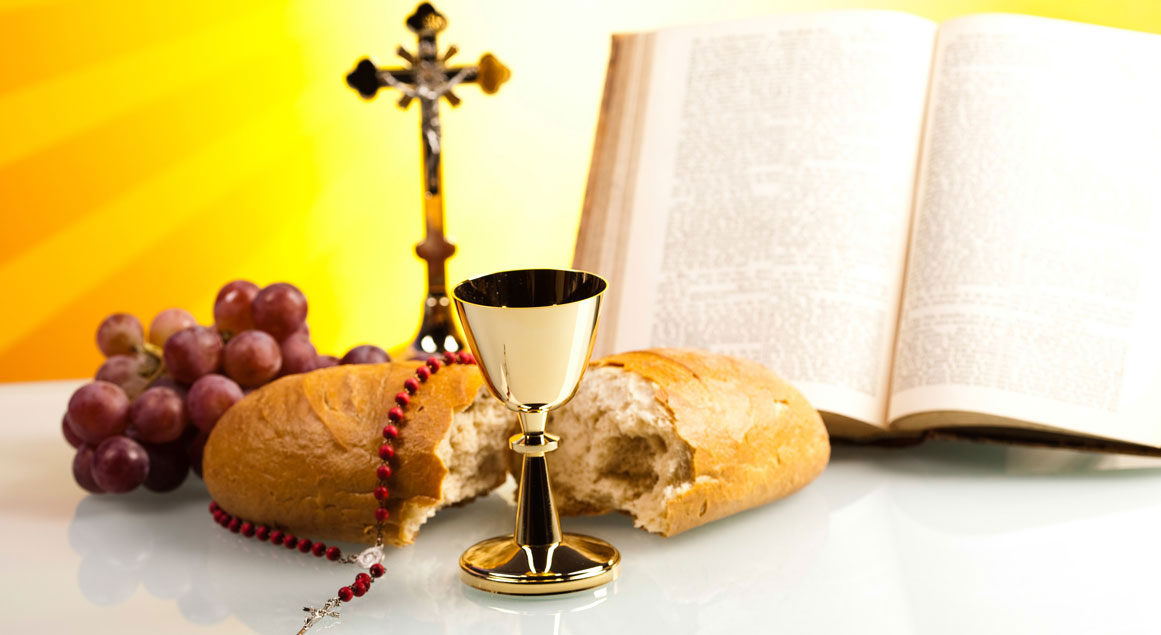 Communion wine and communion bread represent the body and blood of Jesus Christ, respectively.