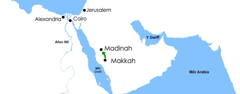 Map i arddangos ble mae Makkah i Madinah