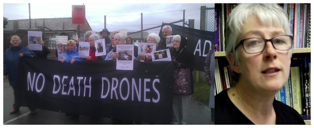 Pobl yn protestio yn erbyn Dim Adar Angau / No Death Drones